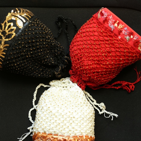 NWT White Beaded Crocheted Lined Potli Bag/Pouch - Picture 6 of 6